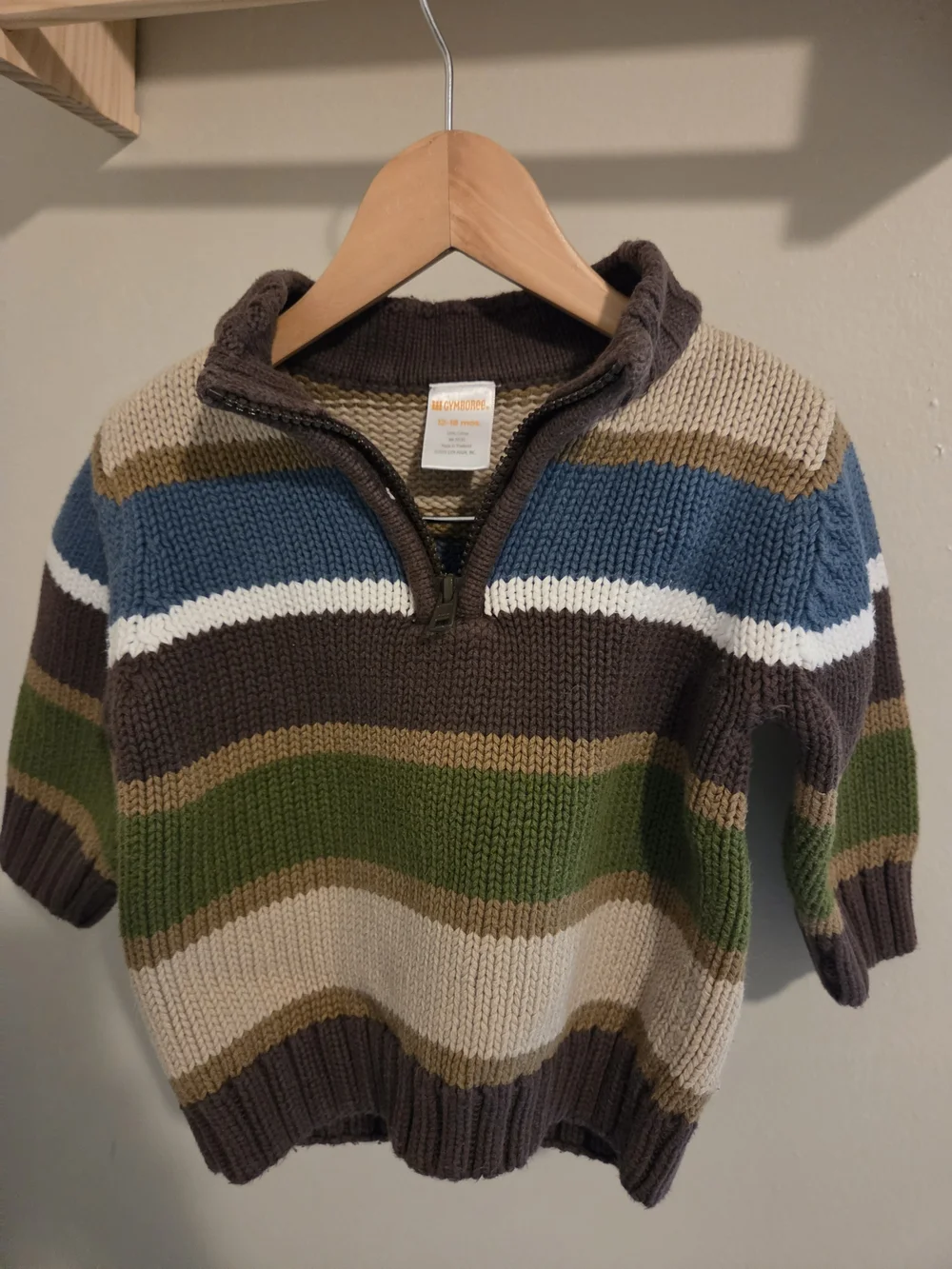 Gymboree Boy 12-18M Striped Zip-Neck Sweater in Blue, Green, Brown, Cream
